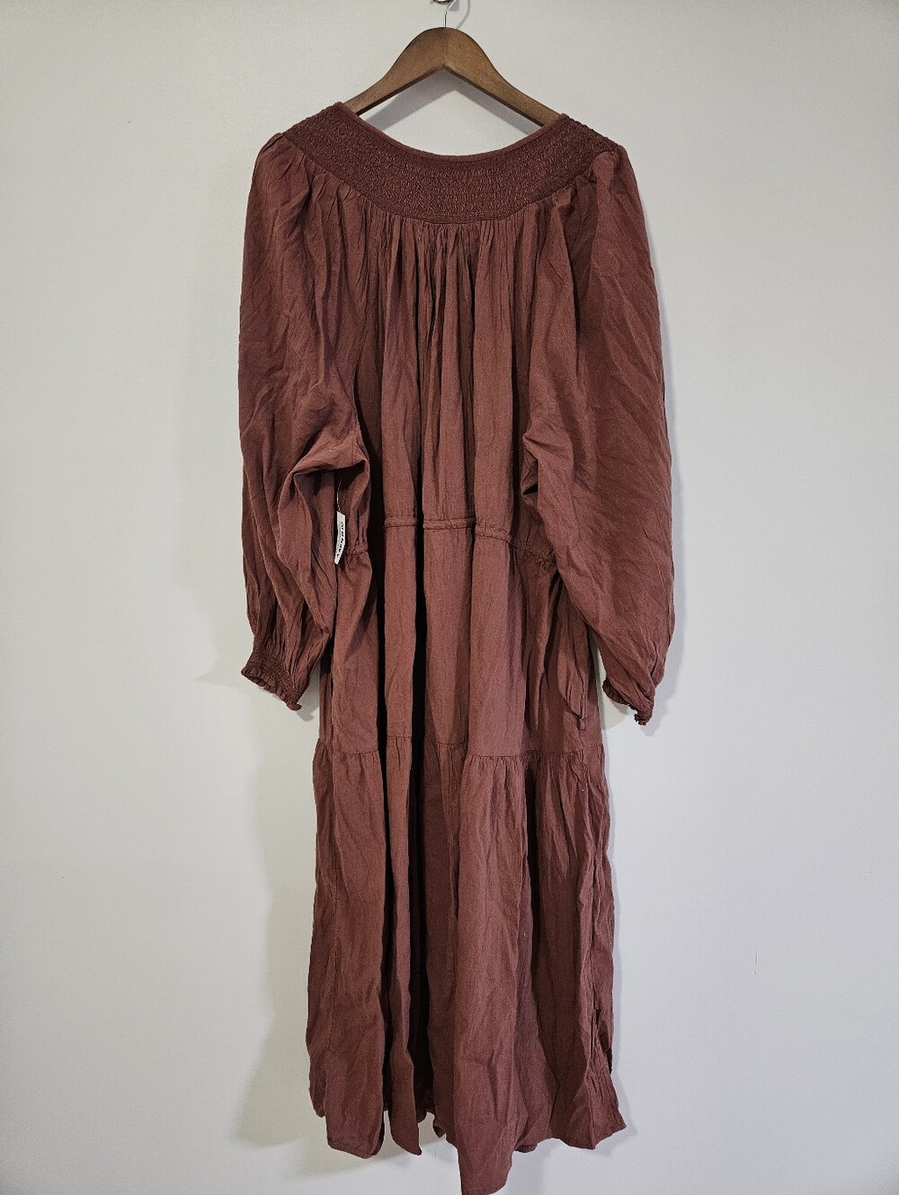 Old Navy Waist-Defined Prairie Long-Sleeve Midi Dress Brown Sz 4X Boho Cottage - Picture 3 of 7